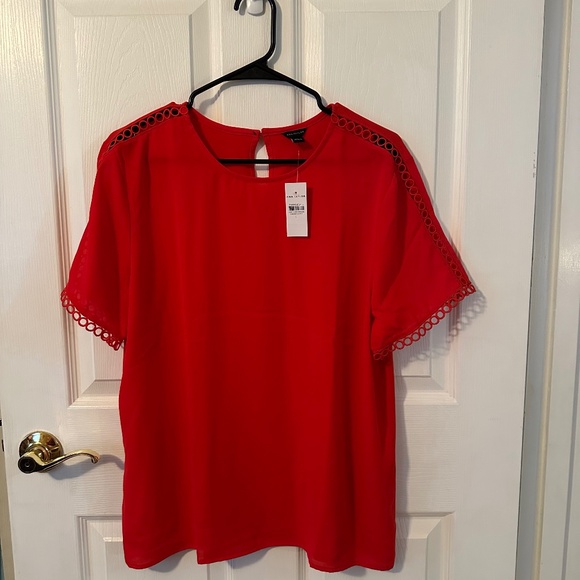 Ann Taylor Large Bright Red/Orangey Short Sleeve Blouse - Picture 1 of 5